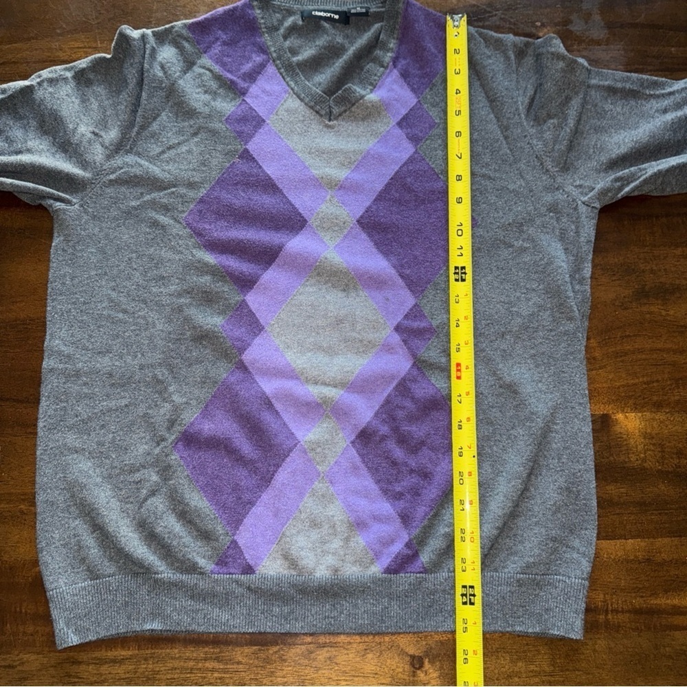 CLAIBORNE Men's Size Medium Gray & Purple Argyle Long Sleeve Pullover Sweater - Picture 10 of 10